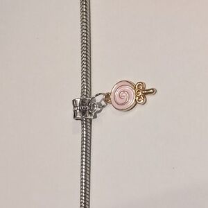 Silver Gold and‎ Pink Lollipop Enamel Dangle Charm for Pandora Style Bracelet